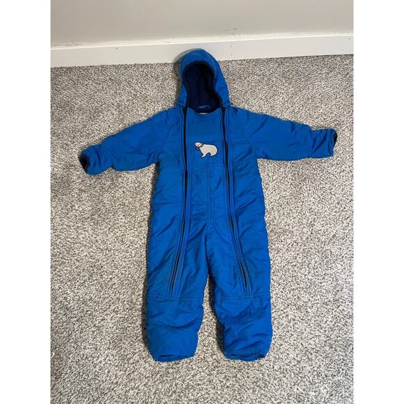 LL Bean Snow Suit Boys 3T Hooded Toddler Kids Blue Polar Bear Zip Closure - Picture 1 of 16